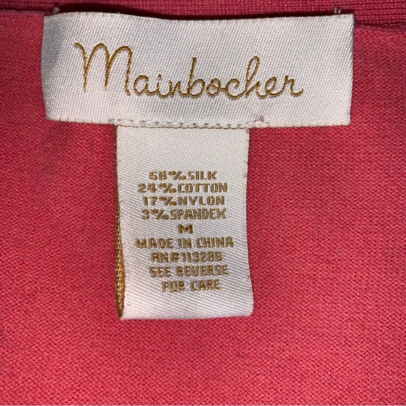 Mainbocher Silk Blend ruched Cardigan Sweater  Button front Pink coral size M - Picture 7 of 8